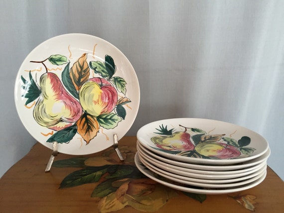 Fruit Plates Pears Apples Set of 8 by CliftonSupplyCompany on Etsy