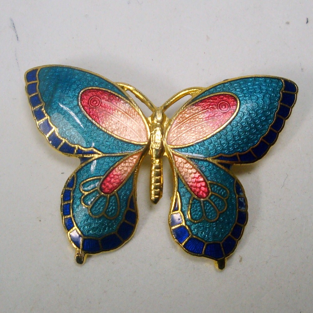 Chinese Cloisonne Butterfly Pin Lovely by VintageStarrBeads