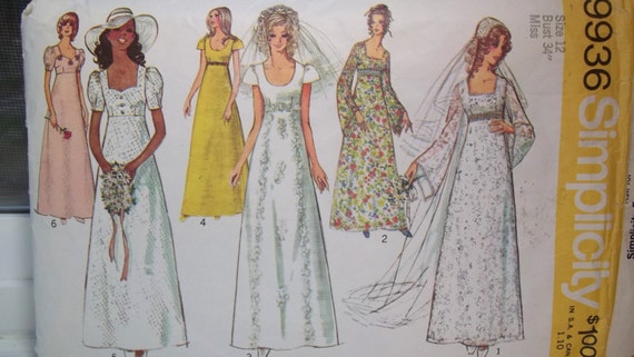 70 s Simplicity Wedding  Gown  Sewing Pattern  9936 Boho 