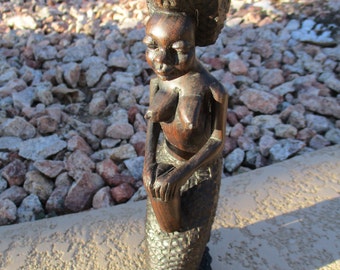 African Wood Carving Statue Wooden Woman Figure Tribal Decor Sculpture Small Hand Carved Wood Figurine