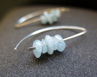 aquamarine jewelry. blue gemstone earrings. March birthstone