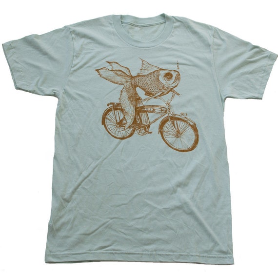 UNISEX Goldfish on a bicycle t shirt Mens by darkcycleclothing