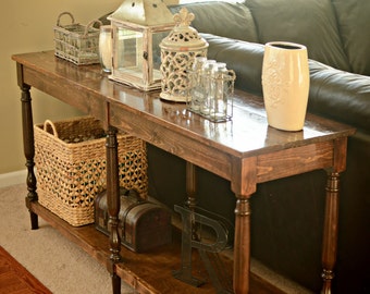 Custom wood console table with turned legs