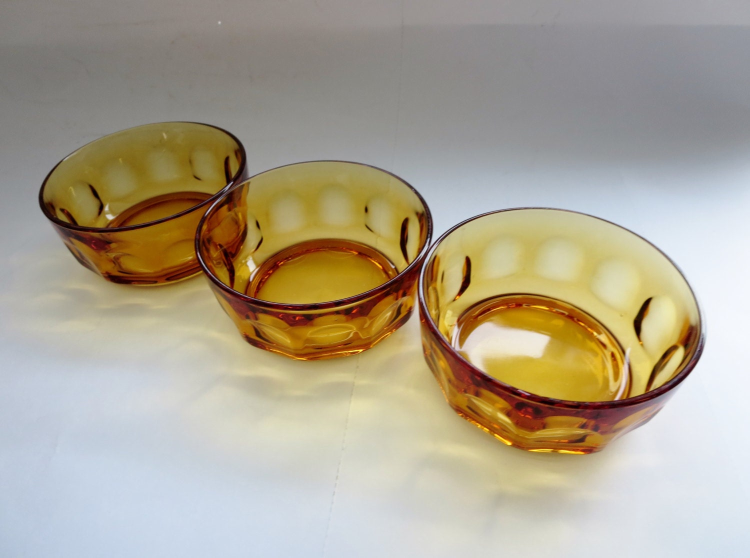 Vintage Amber Glass Bowls Three Amber Glass Thumbprint