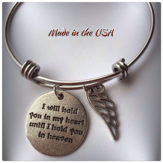 Items similar to Hold you in my heart bracelet. Loss of loved one charm