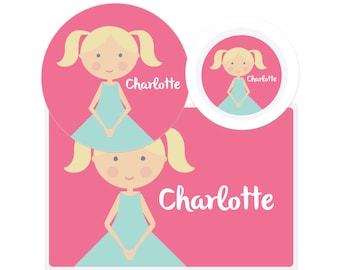 Personalized Kids Plate - 'Mini Me'-Girls' Plate-Kids Bowl-Personalized Placemat-Personalized Dinnerware Set-Personalized Mealtime Set