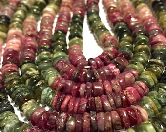 Watermelon tourmaline heishi rondells whole or half strand