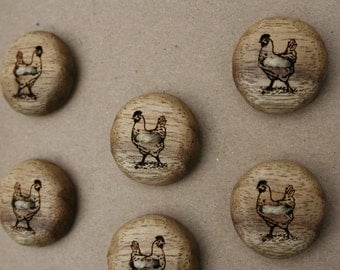 Wood Chicken Buttons- Oregon Myrtlewood- Made To Order- Handmade Wooden Buttons- Knitting, Sewing, Craft Buttons