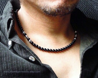 Black Onyx Mens Necklace, Handmade Onyx Jewelry for Men, Guys, Dads, Him, Mens Accessory, High Quality Gemstone Beaded
