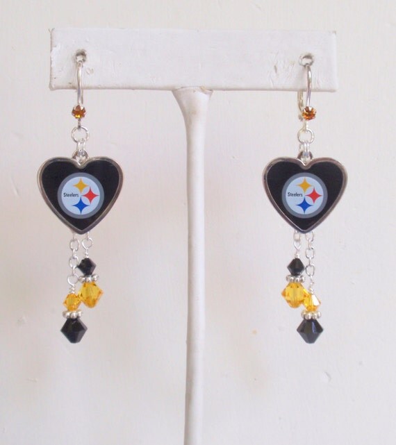 Pittsburgh Steelers Earrings Steelers Bling Black and Gold