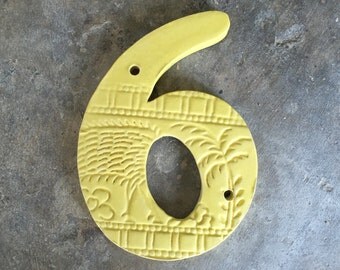 Yellow House Numbers, House Numbers, Stoneware, Ceramic, Handmade, Yellow, jclaypottery, Home Decor, Curb Appeal, California, Palm Tree