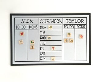 Chore Chart  + 12 magnets  - Large 13 x 20 Magnetic Chore Chart - Personalized Chore Board with 2-4 sections - Weekly Planner Option