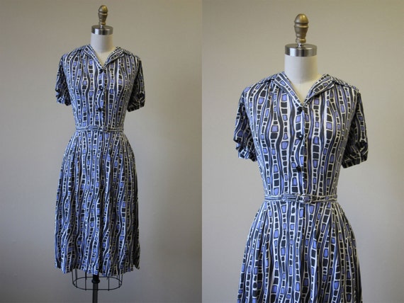 50s Dress Vintage 1950s Atomic Dress Blue Grey by jumblelaya