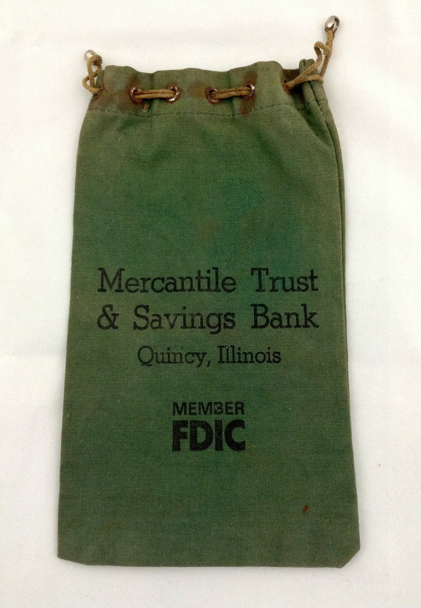 Vintage Green Canvas Money Bag Bank Bag Deposit Bag Mercantile