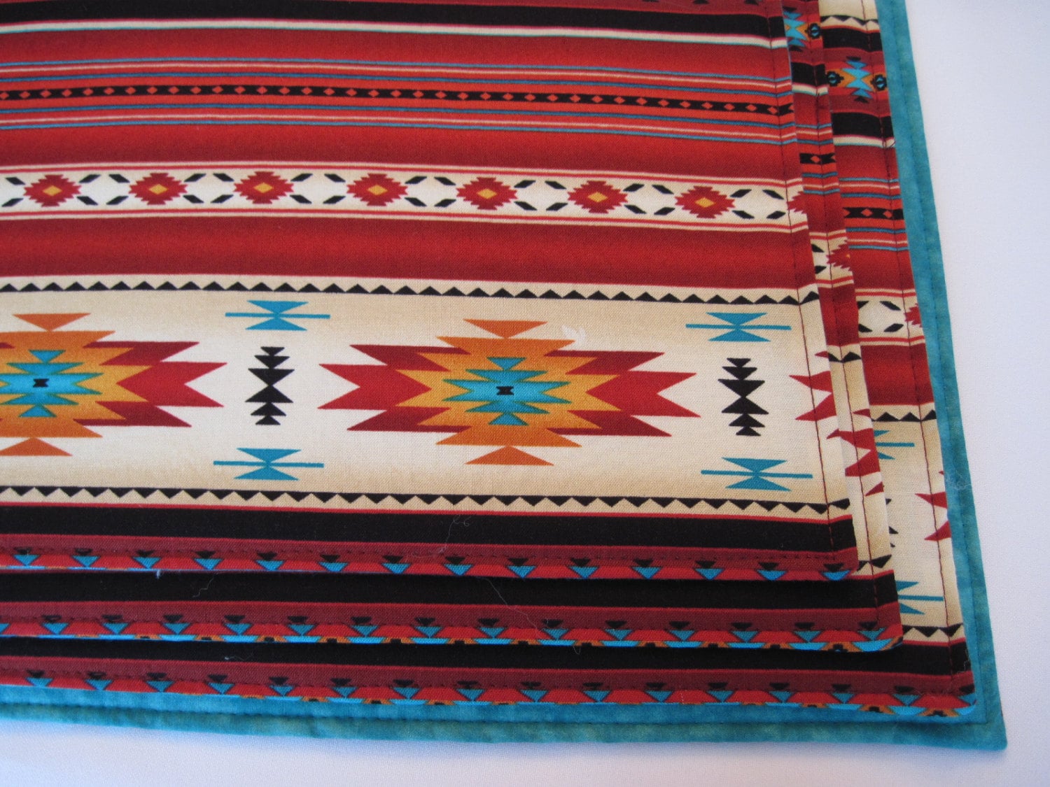 Southwestern Placemats Reversible Dark Red and Turquoise Aztec