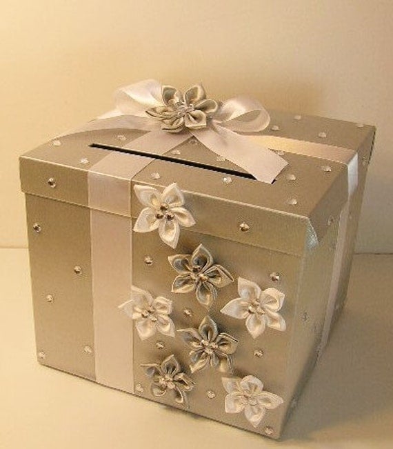 Wedding Card Box Silver and White Gift Card Box Money Box Holder ...