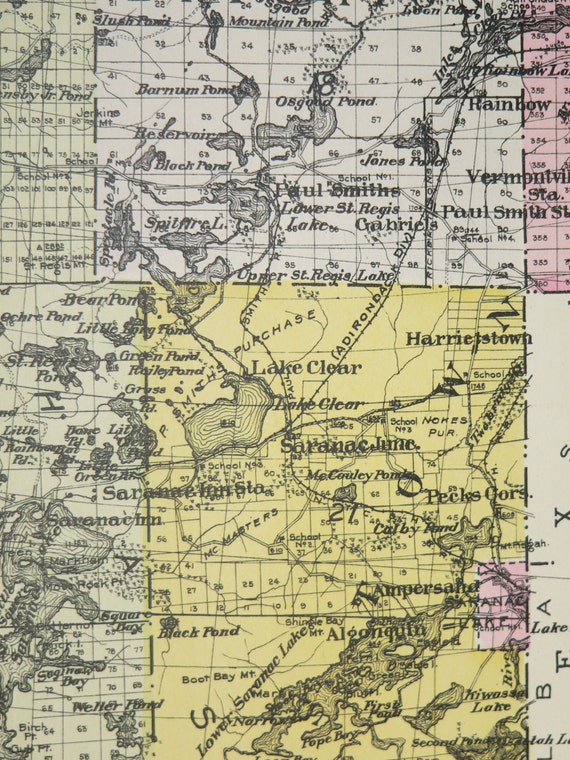 Franklin County NY Map 1912 Large Vintage Map New York