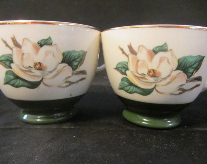 Pair Vintage Homer Laughlin and Lifetime China Jade Rose Cups, Coffee Cups, Tea Cups, Display Cups, Replacement China