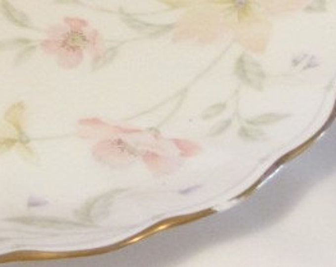 Vintage Narumi Bone China Plate Made in Japan 'Pastel Garden', 10 1/2" Plate with Gold Trim, Bone China Cake Plate, Pastel Garden Plate