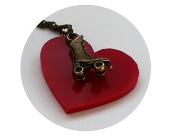Roller Derby Roller Skate Necklace, Skating, Heart, Red, Love, Jewelry, Rollergirl, Roller Girl, Derby Wife