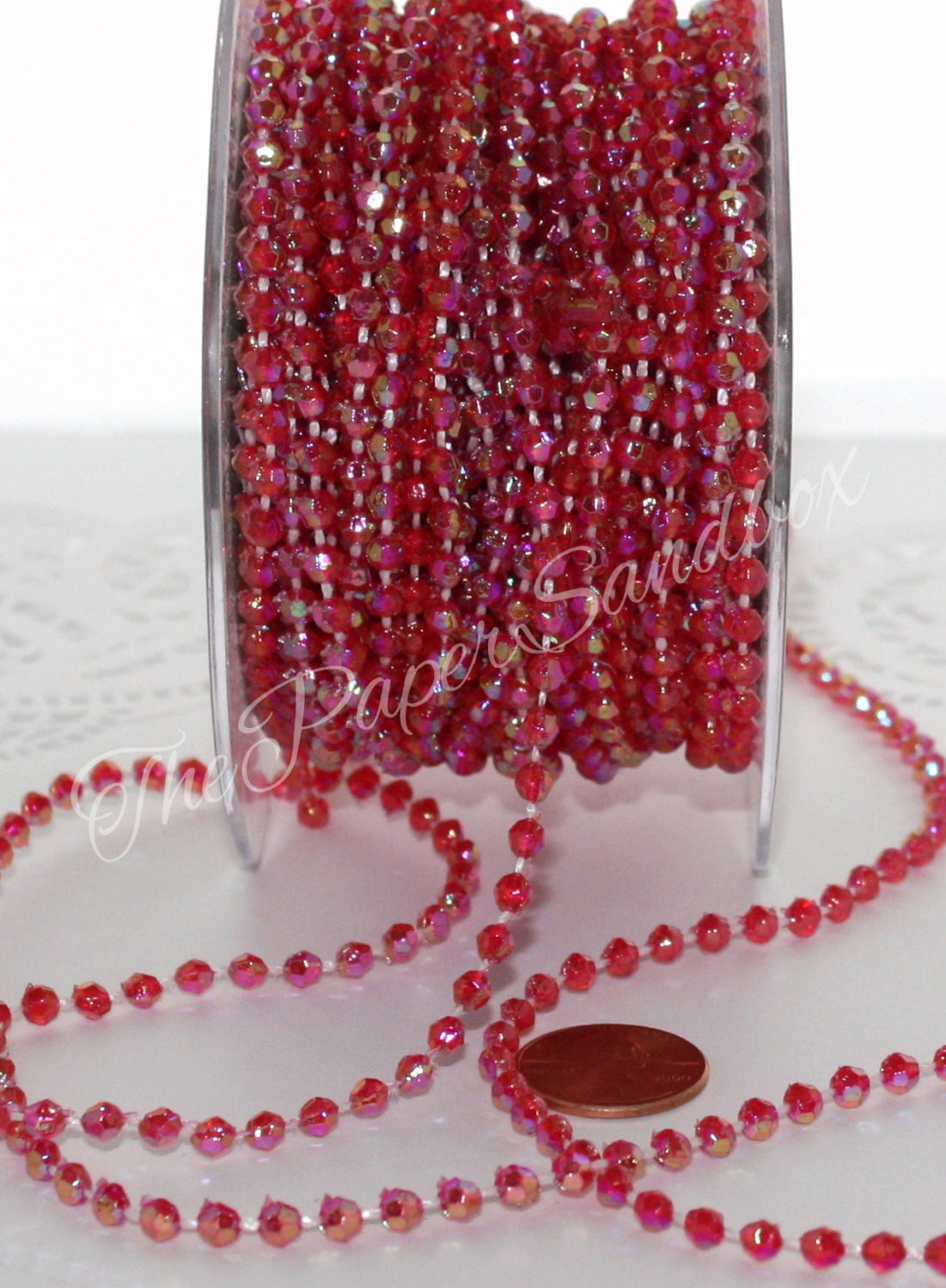 Red Bead Garland Iridescent Beads by the yard Red Beads Red