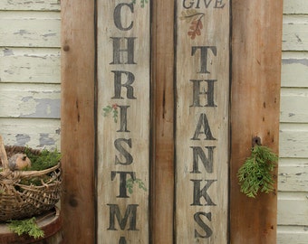 DOUBLE SIDED Give Thanks/Season's Greetings/Merry Christmas Wooden Sign