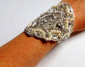 Gia Wedding Bridal Beaded Crystal Bracelet Cuff Bangle