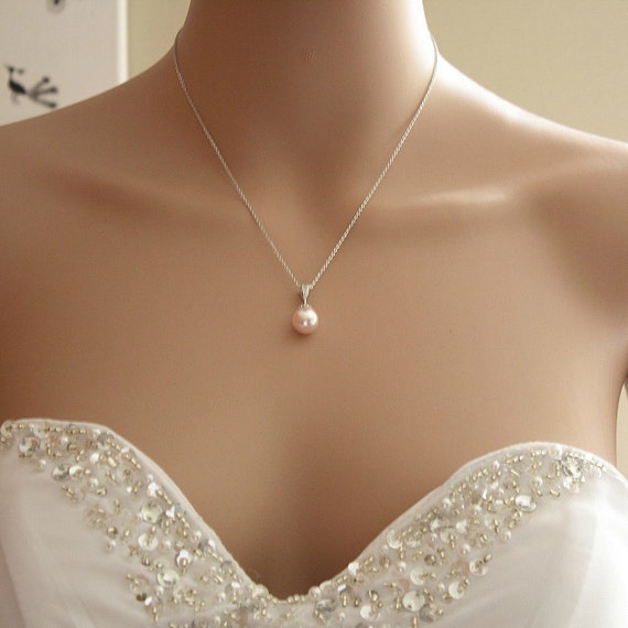 Blush Pink Pearl Bridal Necklace Wedding Bridesmaid Gift