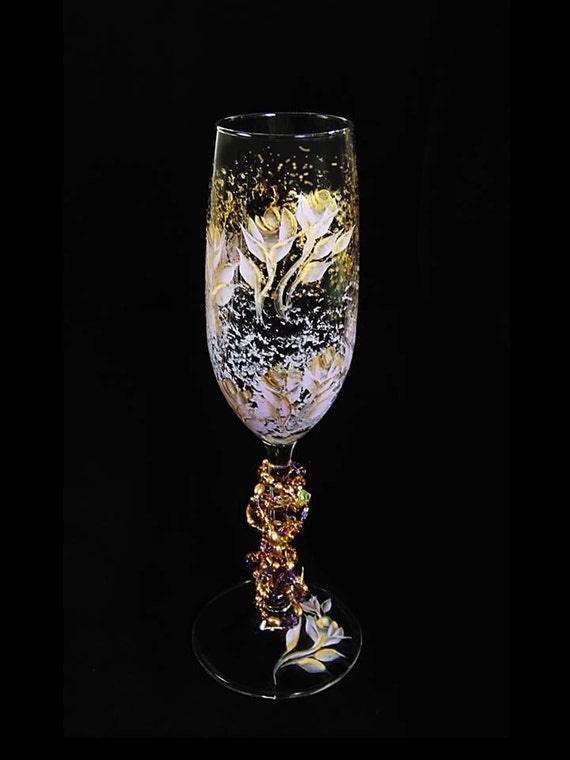 Items similar to Hand Painted Champagne Glasses with Beaded Stems