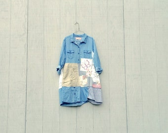 Upcycled Dress Upcycled Clothing Eco Clothing Denim Dress Casual Shirt cute dresses vintage style funky boho gypsy winter clothing CreoleSha