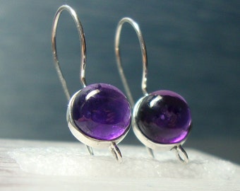 TerraFinds Design, 925 Sterling Silver Bezel Rim Genuine Purple Amethyst French Ear Wire closed Ring, 23x11mm, EW-0056, Feb birthstone