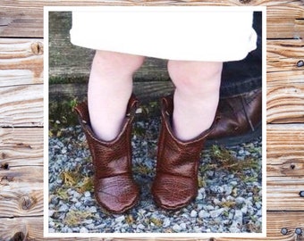 Brown Leather Baby Cowboy Boots | Alligator Texture | Preemie | Newborn | 3-6 Month | 6-9 Month | 9-12 Month | 12-18 Month | 18-24 Month