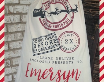 personalized Santa Sack, Christmas Gift Bag, Drawstring Sack , Gift Deliver bag, Express Delivery