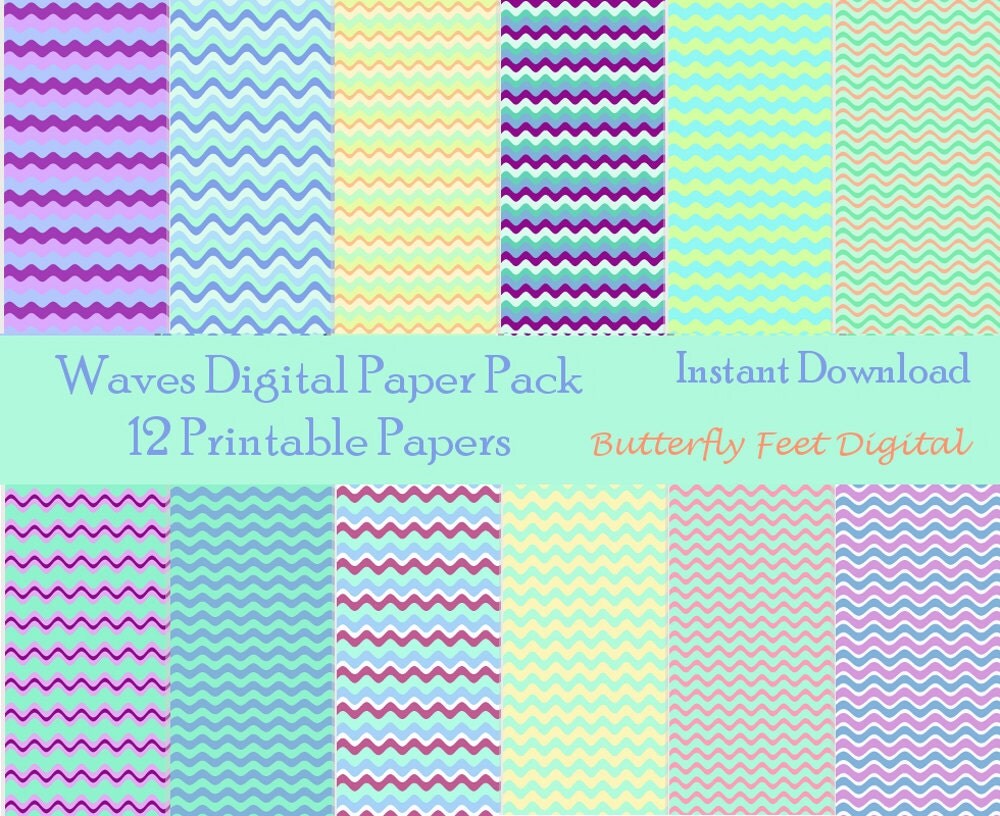 Digital Scrapbook Paper 12 Printable Papers Wavy Lines