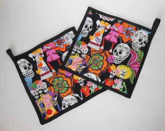 Sugar Skull wedding pattern pot holders