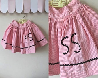 vintage 1950s child's skirt - S.S. pink & white candy striped circle skirt / 4T