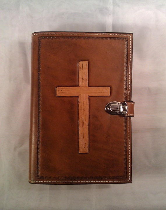 Rugged Cross Hand-Tooled Leather Bible Cover w/ by MaulLeather