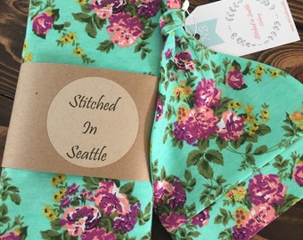Sale -Baby Swaddle Blanket Set with Knot Top Hat - Baby Shower Gift-Floral mint peach purple