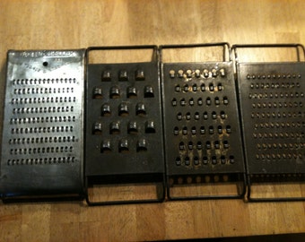 Set of 4 Vintage Metal Graters/Shredders
