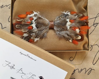 Strikingly Handsome Pheasant Feather Bow Tie Gift Boxed - Free Shipping