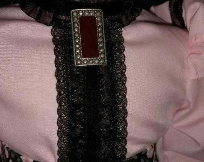 Victorian skirt set fits dolls like American Girl and 18 inch dolls in black and pink flowers