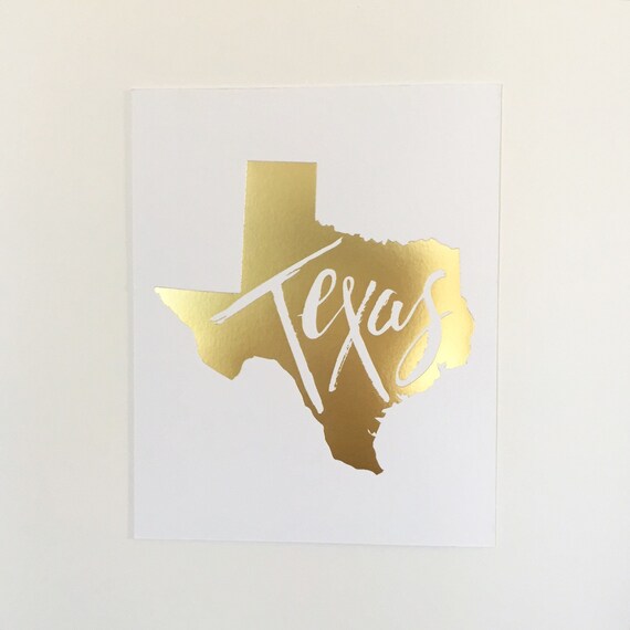 Texas Gold Foil Letterpress Art Print by IndieOlive on Etsy