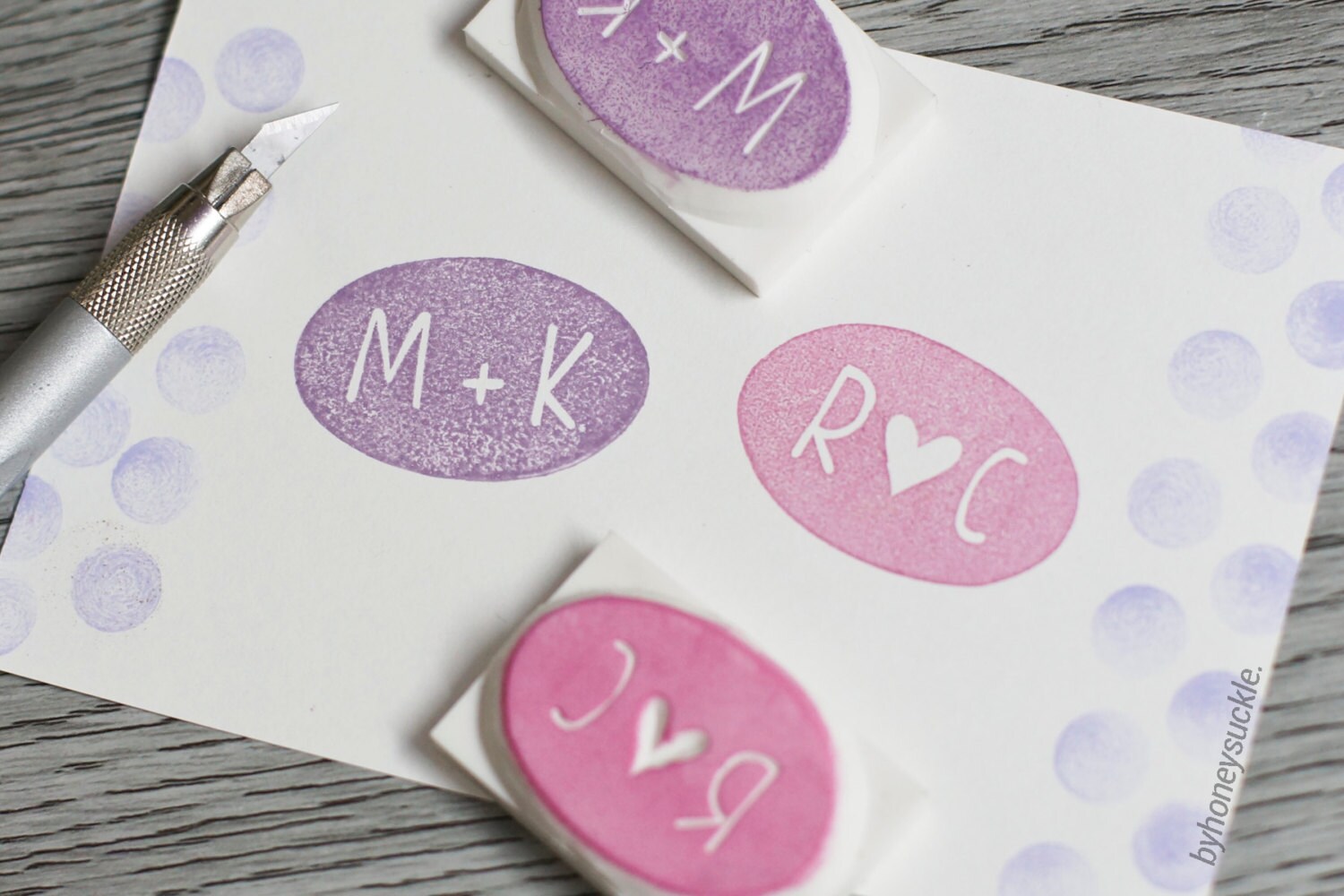 initial stamp, wedding initial, hand carved rubber stamp, initial tag