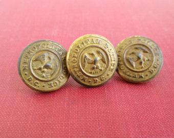 3 DC Metropolitan Police Dept. Buttons - Vintage Washington DC