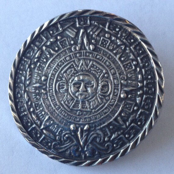 Vintage Silver Aztec/Mayan Calendar Brooch Pendant Mexico