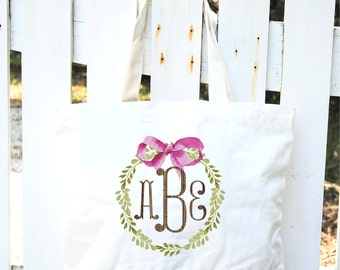 Monogram Cotton Canvas Tote Bag-Personalized Tote Bags-Monogrammed Canvas Bags-Bridesmaids Gifts-Bridal Party Favors-Couples Monogram Tote
