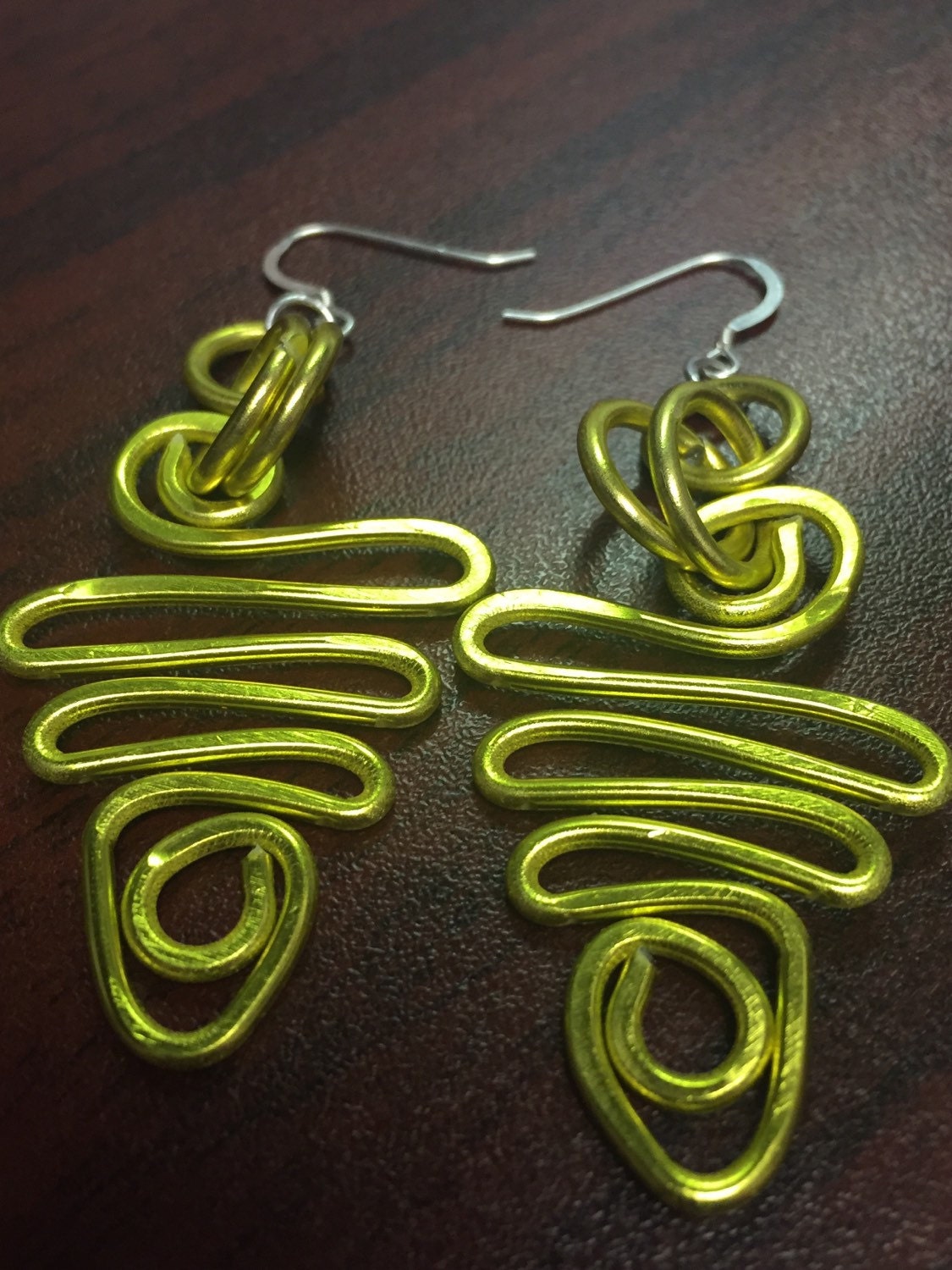 Lime Green Earrings Swirl Earrings Wire Earrings aluminum