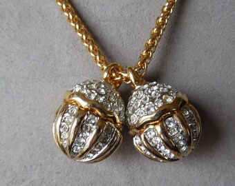 JOAN RIVERS Rhinestone Double Egg Pendant Necklace NY33