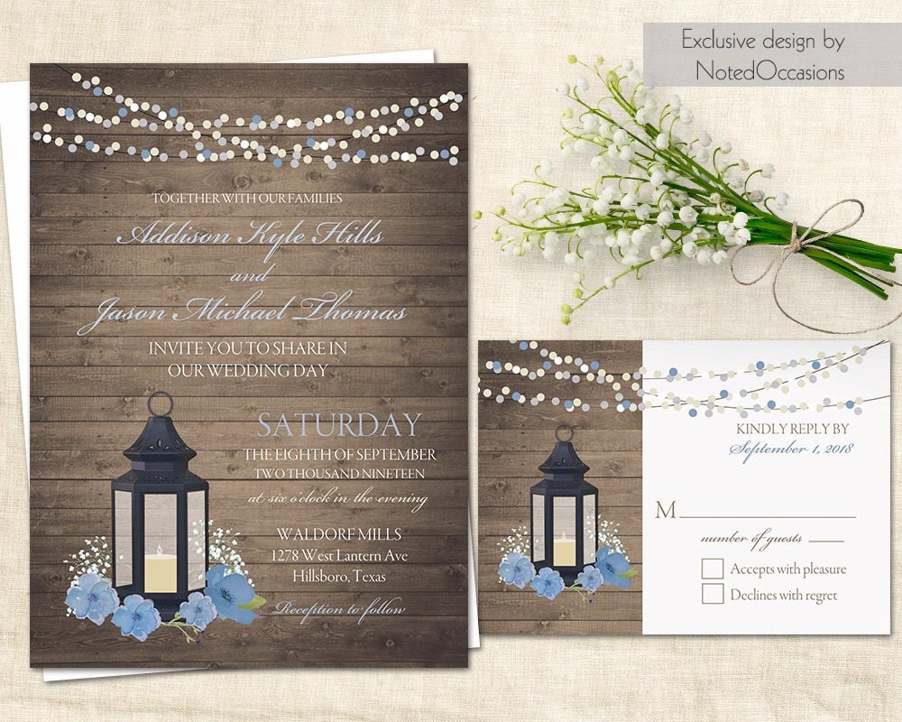 Lantern Wedding Invitations Rustic Floral by NotedOccasions