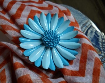 SALE Turquoise enamel flower brooch mod jewelry flower aqua light blue